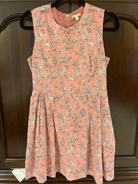 Gap pink Coral white flowers flowy Floral Fit & Flare Dress zipper back